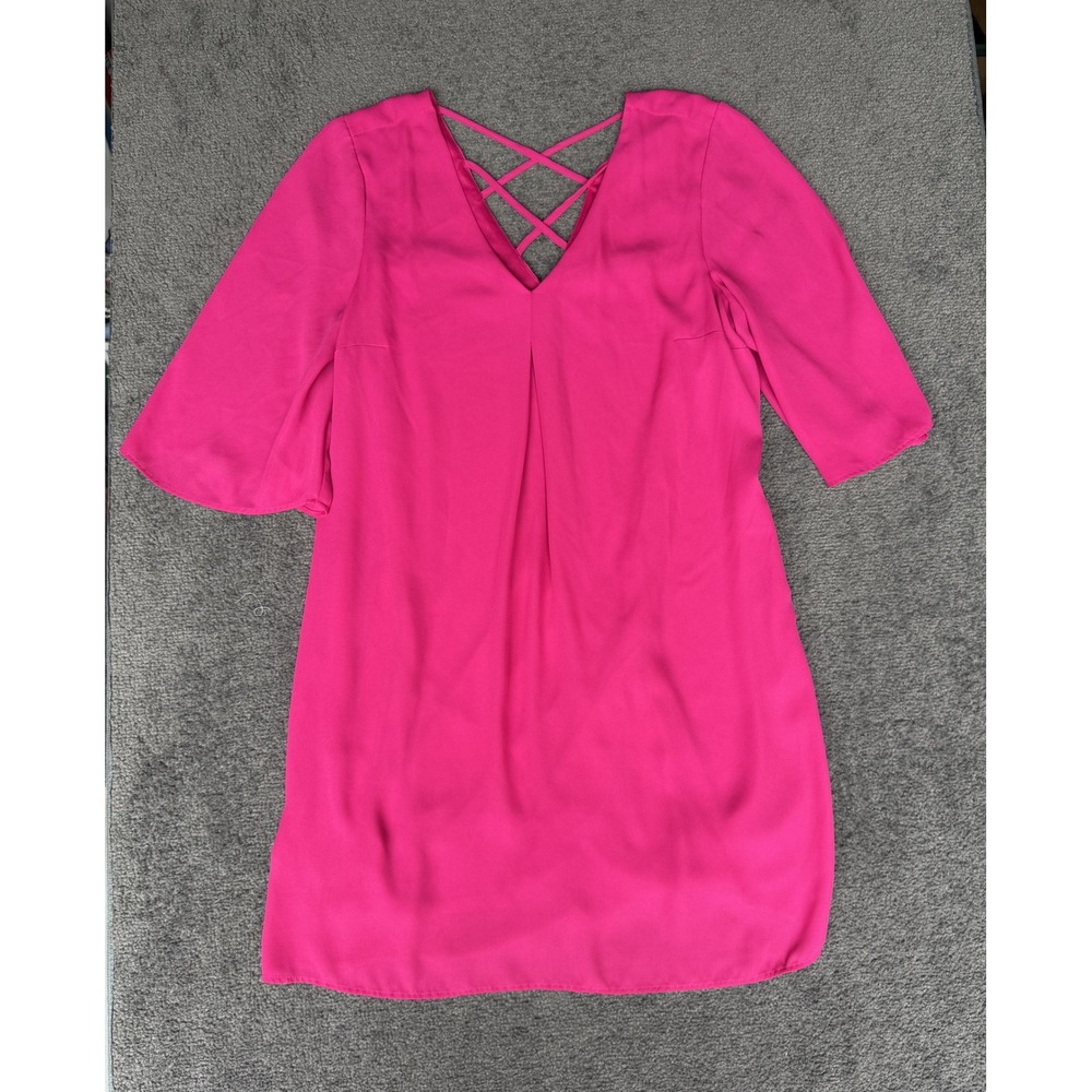 DR2 Pink Bell Sleeve V-Neck Lattice Back Shift Dress Medium DR50939PR1